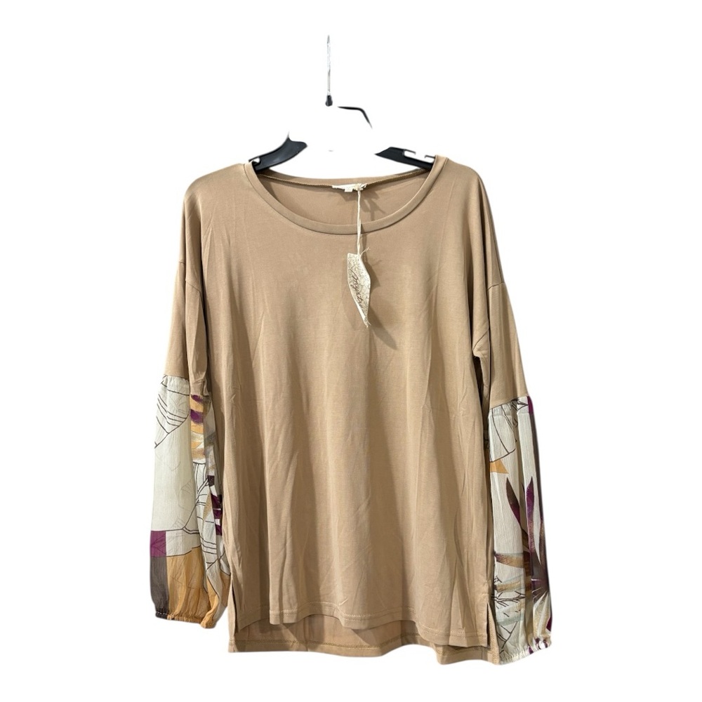 Mystree Tan Long Sleeve Boxy Blouse